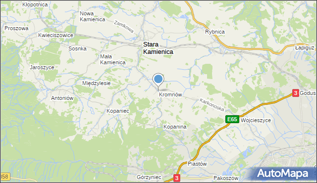 mapa Kromnów, Kromnów gmina Stara Kamienica na mapie Targeo